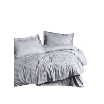 Lenjerie de pat gri deschis din bumbac satinat pentru pat dublu, extinsă 240x220 cm Stripe – Mijolnir