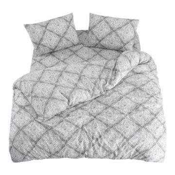 Lenjerie de pat gri pentru pat de o persoană, extinsă cu cearceaf inclus, cu 3 piese 160x220 cm Geometric – Mila Home