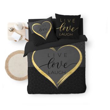 Lenjerie de pat neagră din bumbac pentru pat dublu 200x200 cm Crazy Love – douceur d'intérieur