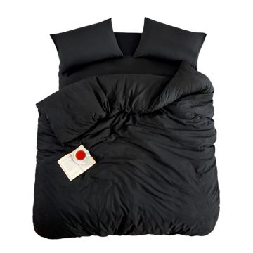 Lenjerie de pat neagră pentru pat dublu, extinsă cu cearceaf inclus, cu 4 piese 200x220 cm Classic – Mila Home