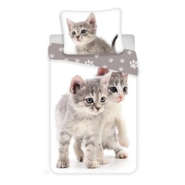 Lenjerie de pat pentru copii albă-gri din bumbac pentru pat de o persoană 140x200 cm Kitten 