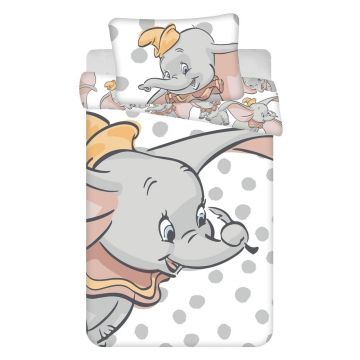 Lenjerie de pat pentru copii albă-gri din bumbac pentru pătuț 100x135 cm Dumbo 