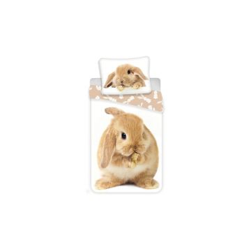 Lenjerie de pat pentru copii albă-maro din bumbac pentru pat de o persoană 140x200 cm Bunny – Jerry Fabrics