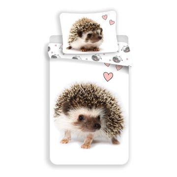 Lenjerie de pat pentru copii albă-maro din bumbac pentru pat de o persoană 140x200 cm Hedgehog – Jerry Fabrics