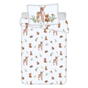 Lenjerie de pat pentru copii albă-maro din bumbac pentru pătuț 100x135 cm Forest Animals – Jerry Fabrics