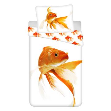 Lenjerie de pat pentru copii albă-portocalie din bumbac pentru pat de o persoană 140x200 cm Goldfish – Jerry Fabrics