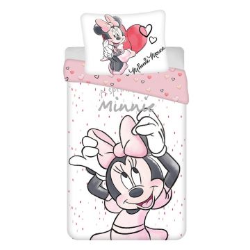 Lenjerie de pat pentru copii albă-roz din bumbac pentru pat de o persoană 140x200 cm Minnie 