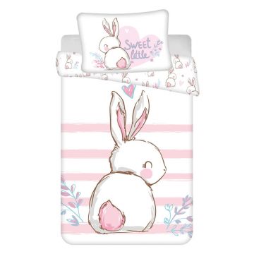 Lenjerie de pat pentru copii albă-roz din bumbac pentru pătuț 100x135 cm Bunny 