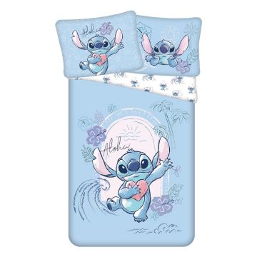 Lenjerie de pat pentru copii albastră din bumbac pentru pat de o persoană 140x200 cm Lilo and Stitch 