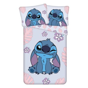 Lenjerie de pat pentru copii albastră-mov din bumbac pentru pat de o persoană 140x200 cm Lilo and Stitch 