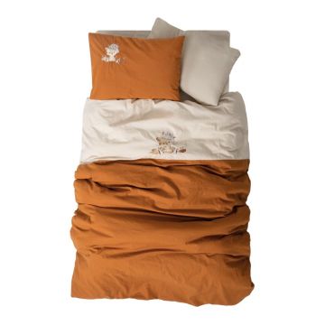 Lenjerie de pat pentru copii portocalie-bej din bumbac pentru pătuț, cu cearceaf inclus, cu 4 piese 100x150 cm Clever – Mijolnir