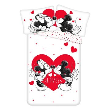Lenjerie de pat pentru copii roșie-albă din bumbac pentru pat de o persoană 140x200 cm Mickey and Minnie 