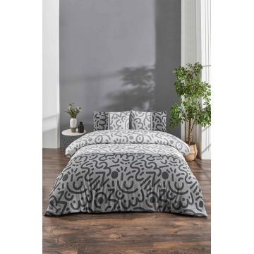 Lenjerie de pat pentru o persoana, Doodle - Black, Tabu Home, 65% bumbac/35% poliester
