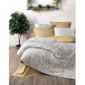 Lenjerie de pat pentru o persoana, Najva - Mustard, Cotton Box, Bumbac Ranforce