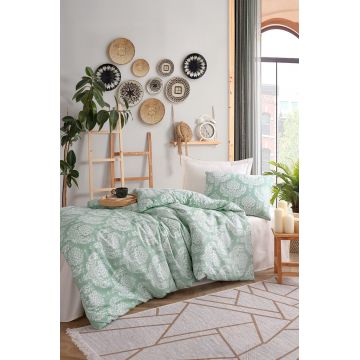 Lenjerie de pat pentru o persoana, Post - Water Green, Eponj Home, 65% bumbac/35% poliester Lenjerie de pat pentru o persoana, Post - Water Green, Eponj Home, 65% bumbac/35% poliester