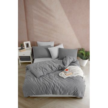 Lenjerie de pat pentru o persoana, Yarn Dyed - Anthracite, Tabu Home, 70% bumbac/30% poliester