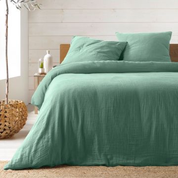 Lenjerie de pat verde-deschis din muselină pentru pat dublu, extinsă 240x220 cm Angelia – douceur d'intérieur