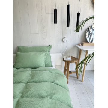 Lenjerie de pat verde din muselină pentru pat dublu 200x200 cm Plain Muslin – Butter Kings