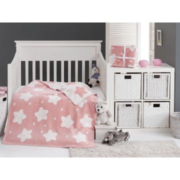 Patura bebelusi, Star - Pink, Dolce Bonita Home, 75% BUMBAC/15% ACRIL/10% POLIESTER