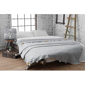 Patura Double, Pom Pom - Grey, Dolce Bonita Home, 60% bumbac/30% acril/10% poliester