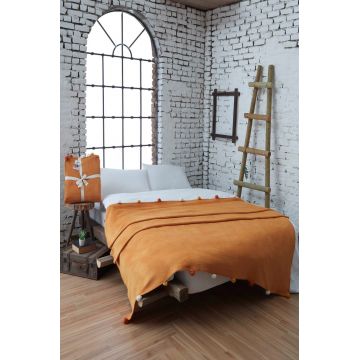 Patura Double, Pom Pom - Mustard, Dolce Bonita Home, 60% bumbac/30% acril/10% poliester
