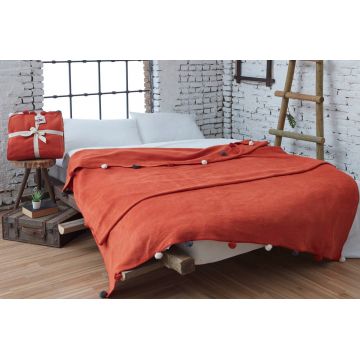 Patura Double, Pom Pom - Tile Red, Dolce Bonita Home, 60% bumbac/30% acril/10% poliester