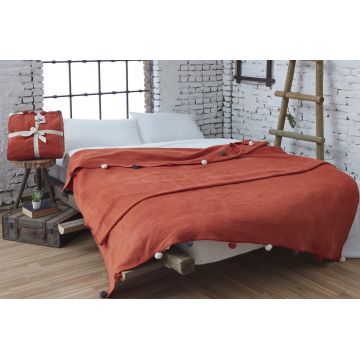 Patura Single, Pom Pom - Tile Red, Dolce Bonita Home, 60% bumbac/30% acril/10% poliester