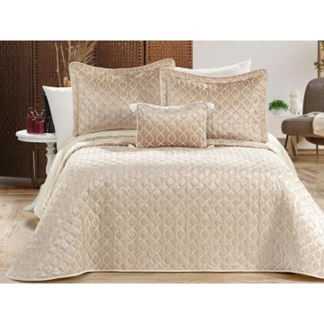Set cuvertura de pat dubla 3 piese, Brillance - Cappucino, Dowry World, Catifea