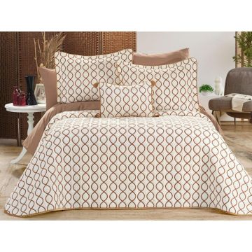 Set cuvertura de pat dubla 3 piese, Brillance - Cream, Gold, Lumea zestrei, Catifea
