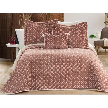 Set cuvertura de pat dubla 3 piese, Brillance - Dusty Rose, Dowry World, Catifea