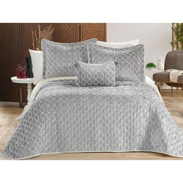 Set cuvertura de pat dubla 3 piese, Brillance - Grey, Dowry World, Catifea