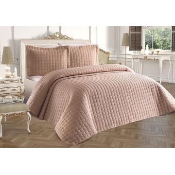 Set cuvertura de pat dubla 3 piese, Estiva - Cappucino, Dowry World, Bumbac