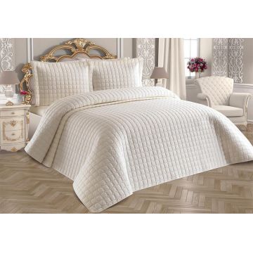 Set cuvertura de pat dubla 3 piese, Estiva - Cream, Dowry World, Bumbac