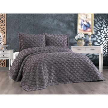 Set cuvertura de pat dubla 3 piese, Harem - Anthracite, Whitney, Tesatura Chenille