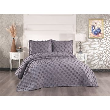 Set cuvertura de pat dubla 3 piese, Hayal - Anthracite, Whitney, Tesatura Chenille