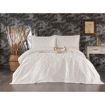 Set cuvertura de pat dubla 3 piese, Merlin - Cream, Whitney, Tesatura Chenille