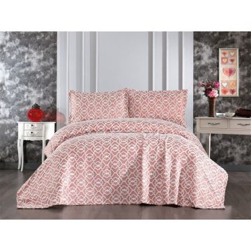 Set cuvertura de pat dubla 3 piese, Merlin - Dusty Rose, Whitney, Tesatura Chenille