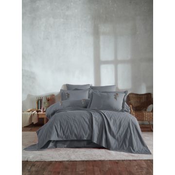 Set cuvertura de pat dubla 3 piese, Noris - Grey, Şaheser, Bumbac