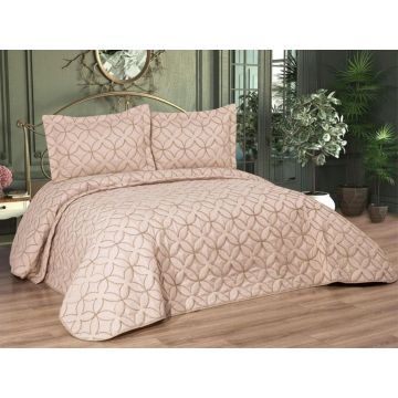 Set cuvertura de pat dubla 3 piese, Parolin - Beige, Dowry World, Bumbac