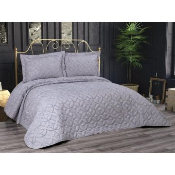 Set cuvertura de pat dubla 3 piese, Parolin - Grey, Dowry World, Bumbac