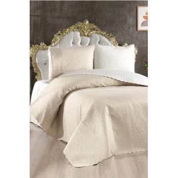 Set cuvertura de pat dubla 3 piese, Sanem - Cream, Beige, Lumea zestrei, Bumbac