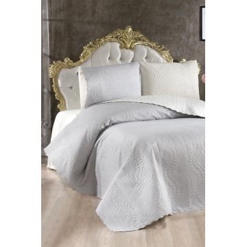 Set cuvertura de pat dubla 3 piese, Sanem - Cream, Grey, Lumea zestrei, Bumbac