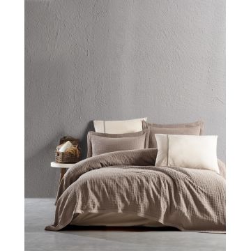 Set cuvertura de pat dubla 3 piese, Tarte - Beige, Şaheser, Bumbac