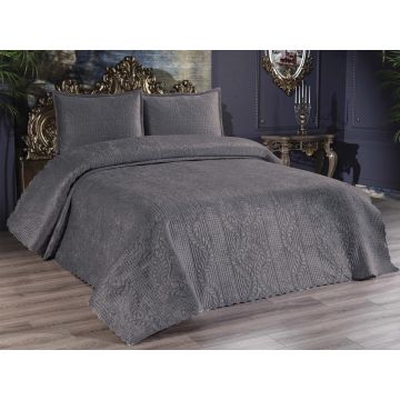 Set cuvertura de pat dubla 3 piese, Velica - Anthracite, Dowry World, Catifea