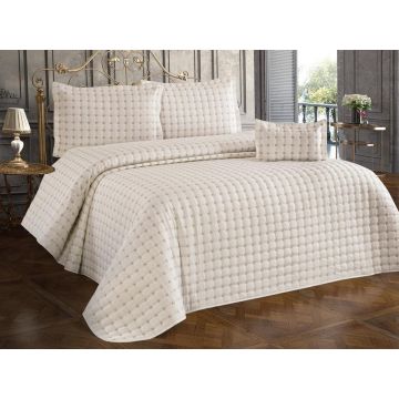 Set cuvertura de pat dubla 3 piese, Yıldız - Cream, Dowry World, Bumbac