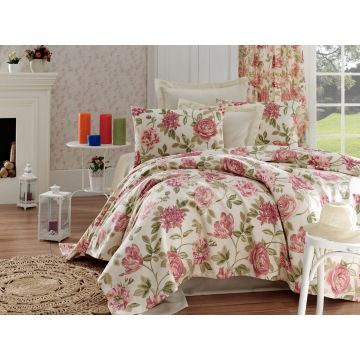 Set cuvertura pique dubla, Care - Pink v2, EnLora Home, Bumbac