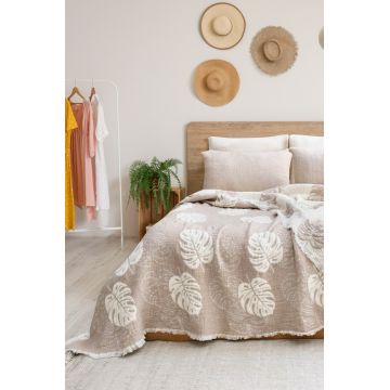 Set cuvertura pique dubla, Forest - Beige, Şaheser, 70% bumbac/30% poliester