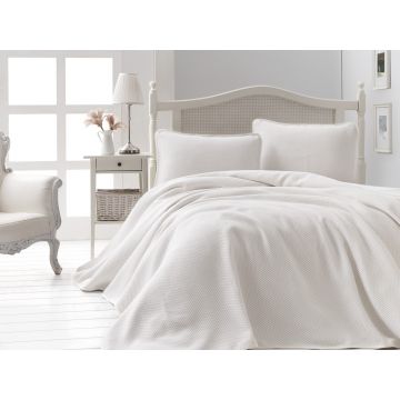 Set cuvertura pique dubla, Liv - White, Şaheser, Bumbac