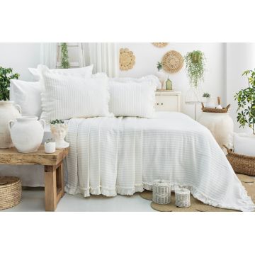 Set cuvertura pique dubla, Martha - Cream, Şaheser, Bumbac