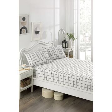 Set de pat dublu (cearceaf cu elastic si perne) 3 piese, Artus - Black, Eponj Home, 65% bumbac/35% poliester